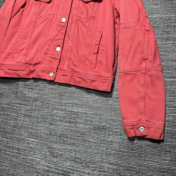 Free People Denim Jacket Women's L Red Christmas Pockets Trucker Rumors - Picture 5 of 13